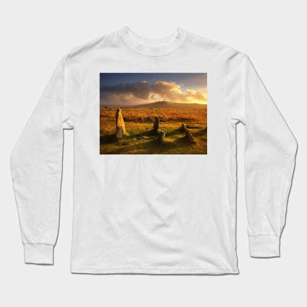 Merrivale Stone Rows Sunset Long Sleeve T-Shirt by galpinimages